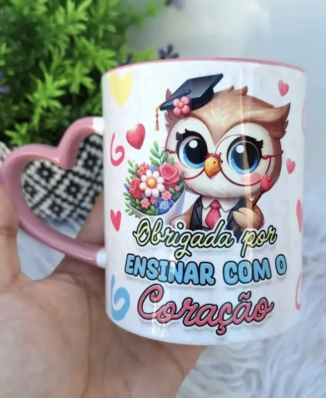 Caneca alça coração professores
